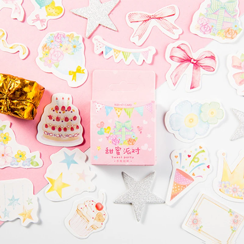 

45 pcs/lot Pink Sweet party cake flowers paper sticker package DIY diary decoration sticker album scrapbooking