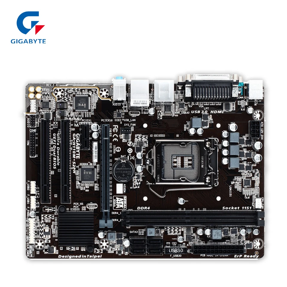 

Gigabyte GA-H110M-S2PH Desktop Motherboard H110M-S2PH H110 LGA 1151 Core i7 i5 i3 DDR4 32G SATA3 USB3.0 VGA HDMI COM Micro-ATX