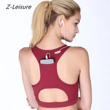 Спортивный бюстгальтер пуш-ап, Для женщин Фитнес, пуш-ап, бюстгальтер для йоги тренажерного зала для бега для пробежки тренировки задний карман дизайн; топ на бретелях спортивный жилет WB007