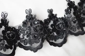 

black pearl bead lace trim, cord lace trim, sequined lace trim, bridal lace trim10yard