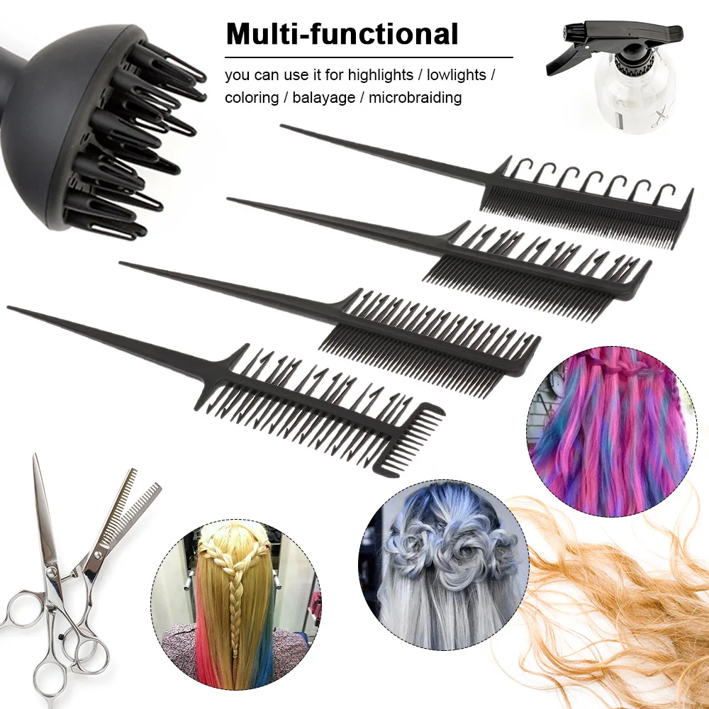 

Hair Styling Coloring Dyeing Comb Sectioning Highlighting Weaving Cutting Comb for Hairdressing Pro Salon Hair Care Styling Tool