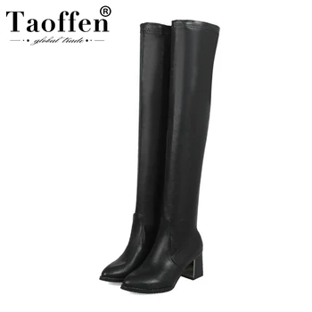 

Taoffen New Winter Thigh High Boots Women Keep Warm Over The Knee Boots Solid Color Thick High Heels Shoes Women Size 34-43