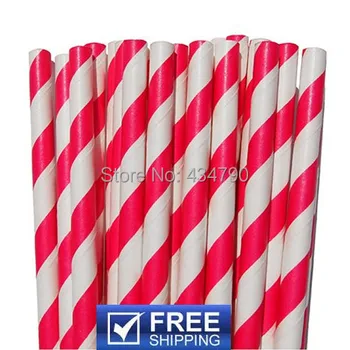 

200pcs Deep Pink Stripe Print Discount Paper Straws,Retro Cake Pop Sticks Mason Jar Straw Drink Stirrers, Kids' Cupcake Toppers