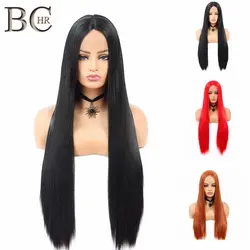 BCHR Длинные парик черный синтетические волосы на кружеве красный коричневый прямые Искусственные парики для женщин Средн