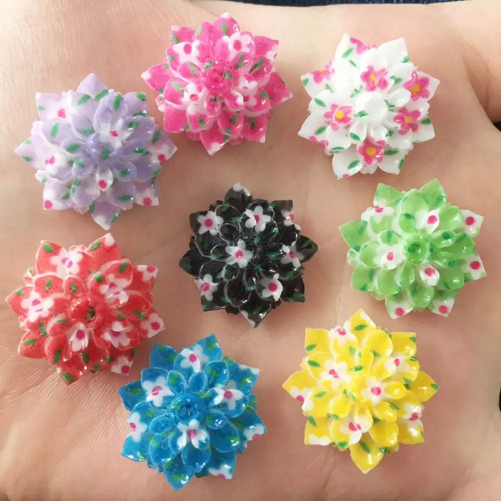 

New 10PCS AB Resin 20mm Print Flower Flatback Stone Wedding Diy Scrapbok Crafts R52