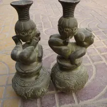 Редкий старый QingDynasty пара бронзовых ламп, замечательная резьба, с маркой, лучшая коллекция и украшение