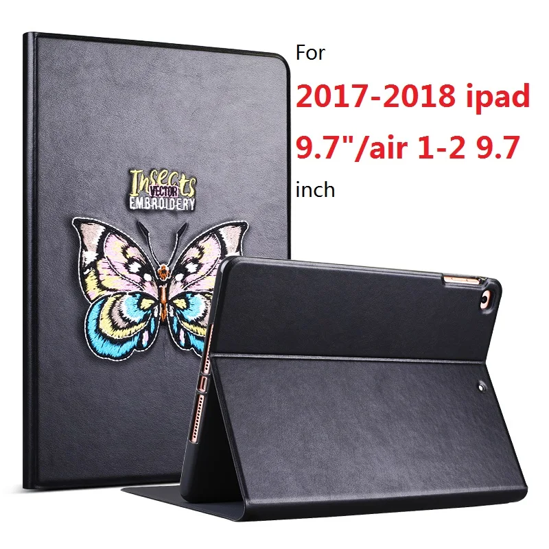 

For 2017-2018 iPad 9.7"/air 1-2 9.7 inch Embroidery pattern PU Leather Smart Cover Folio Case Auto Wake Cover Cases for ipad 9.7