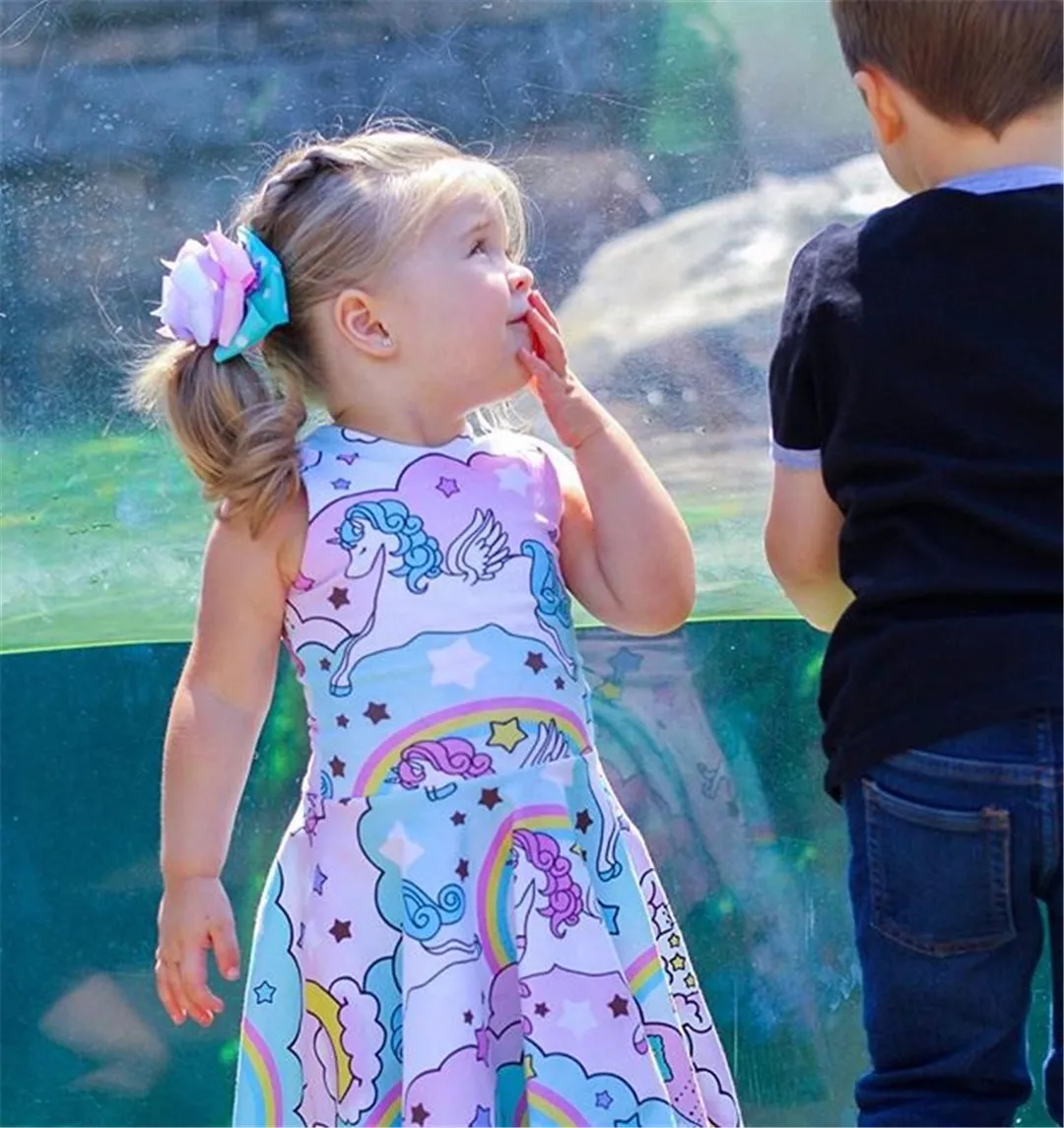 Модные Одежда для детей; малышей; девочек платье Единорог праздничное платье принцессы платье-сарафан без рукавов, детская одежда