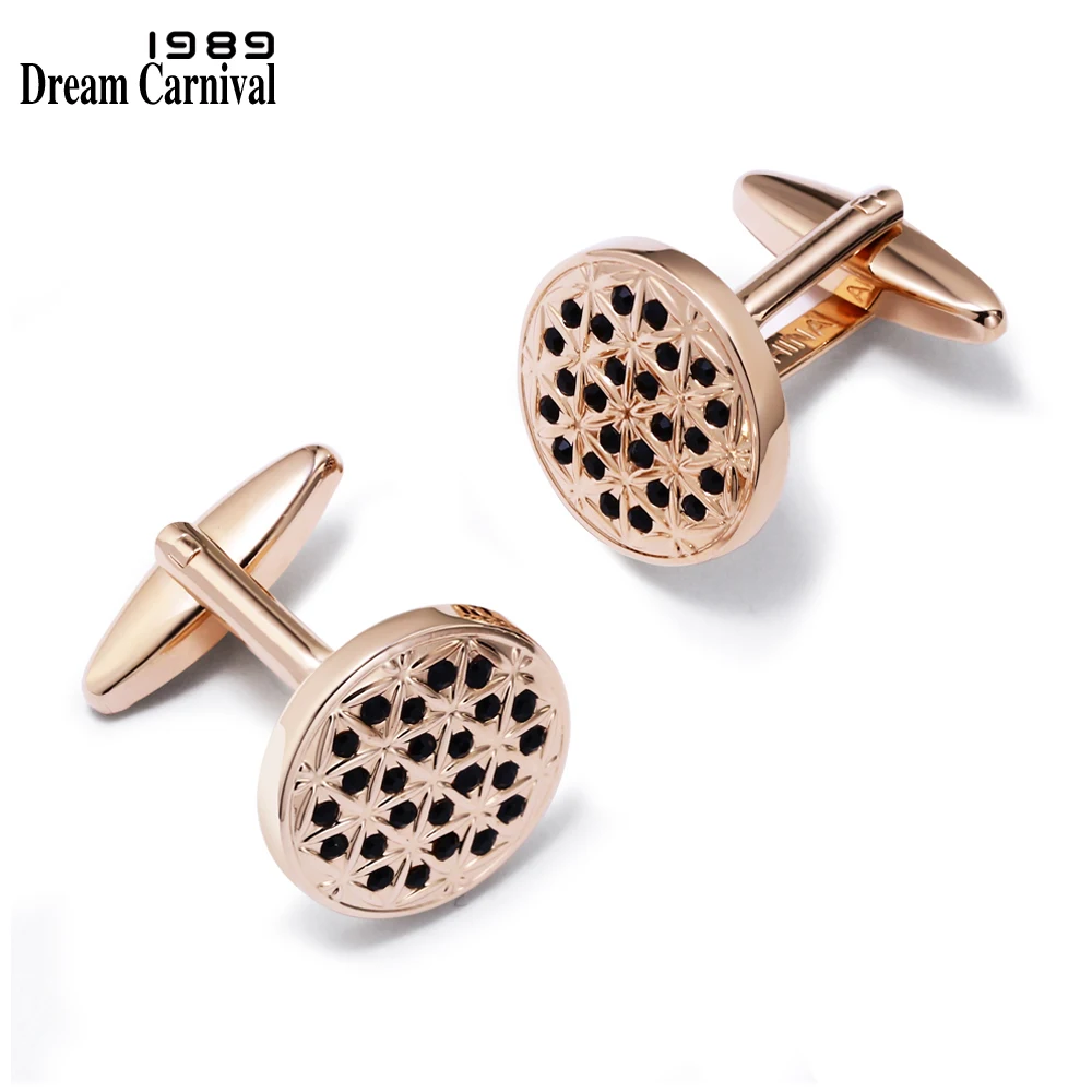 

DreamCarnival 1989 Gentlemen Trendy Design Long Sleeve Shirt Jewelry Rose Gold Color Black stones Hot Cufflinks for Men 123E008