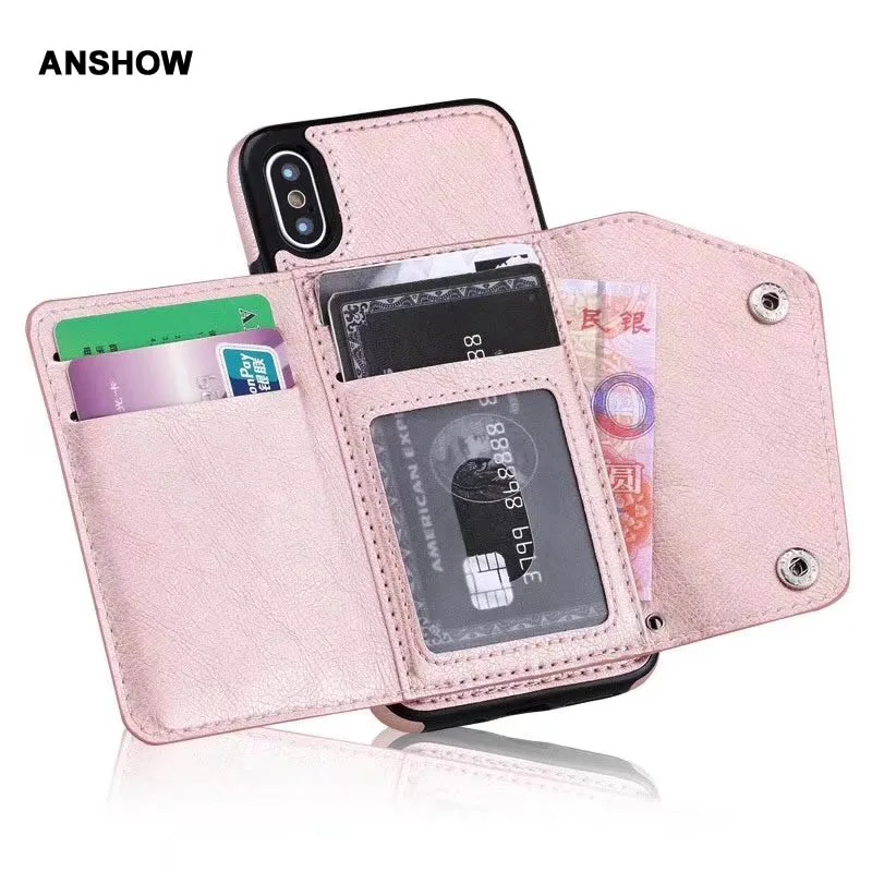 

Wallet ID Card Slot Leather For Iphone 11 XR XS MAX X 8 7 6 6S Plus Galaxy Note 10 9 8 S9 S8 Soft TPU Cash Case Cover+Strap 1pcs