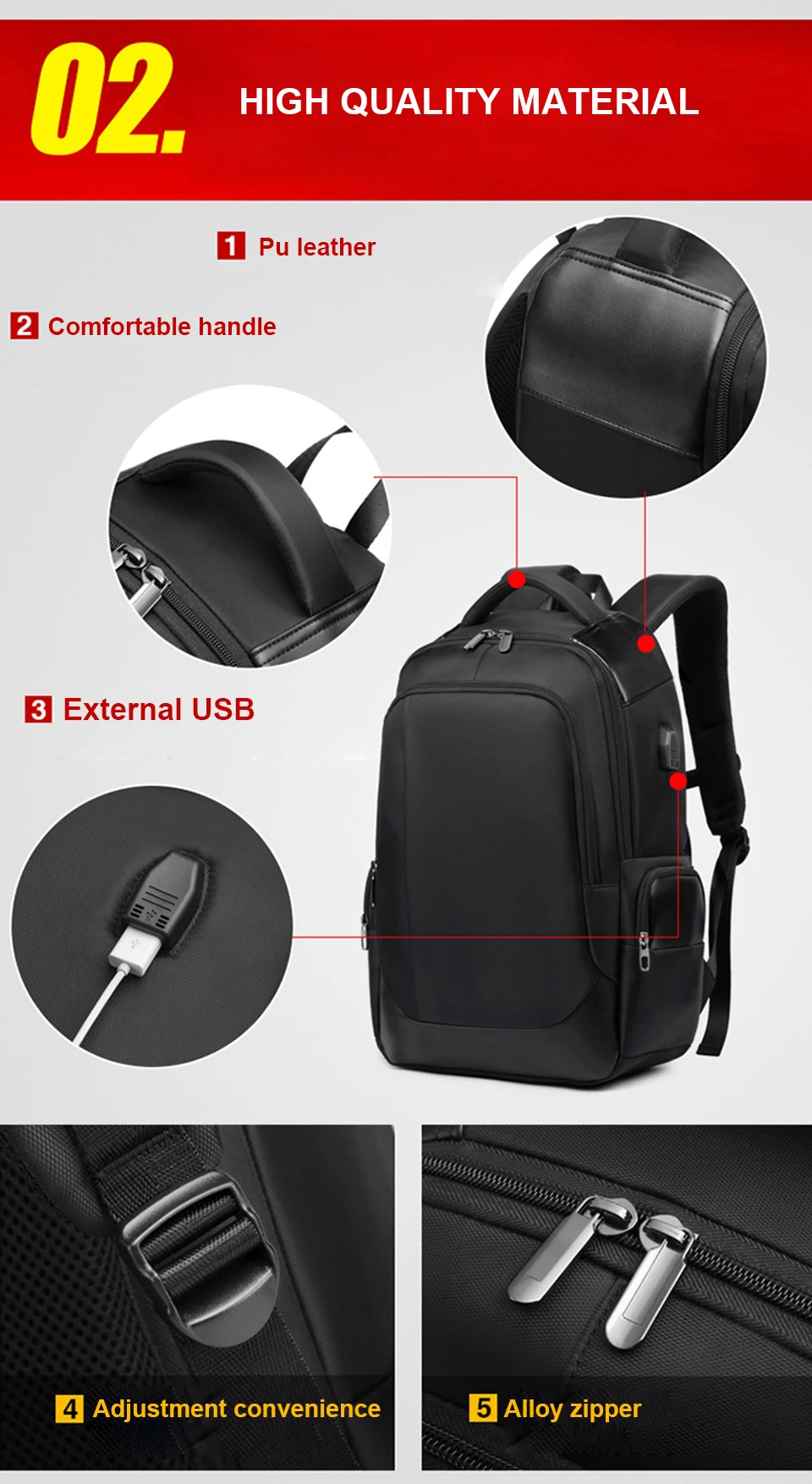 8 Business Men Backpack External USB Backpacking Waterproof School 15.6'' Laptop Travel Bagpack 20L Large Capacity Male Back Pack
