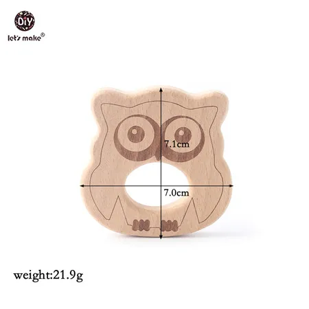 Let's Make 1PC Baby Teether Animal Wood Rings Elephant Camera Heart BPA Free Wooden Teether Nursing Accessorie Teething Toys owl 1