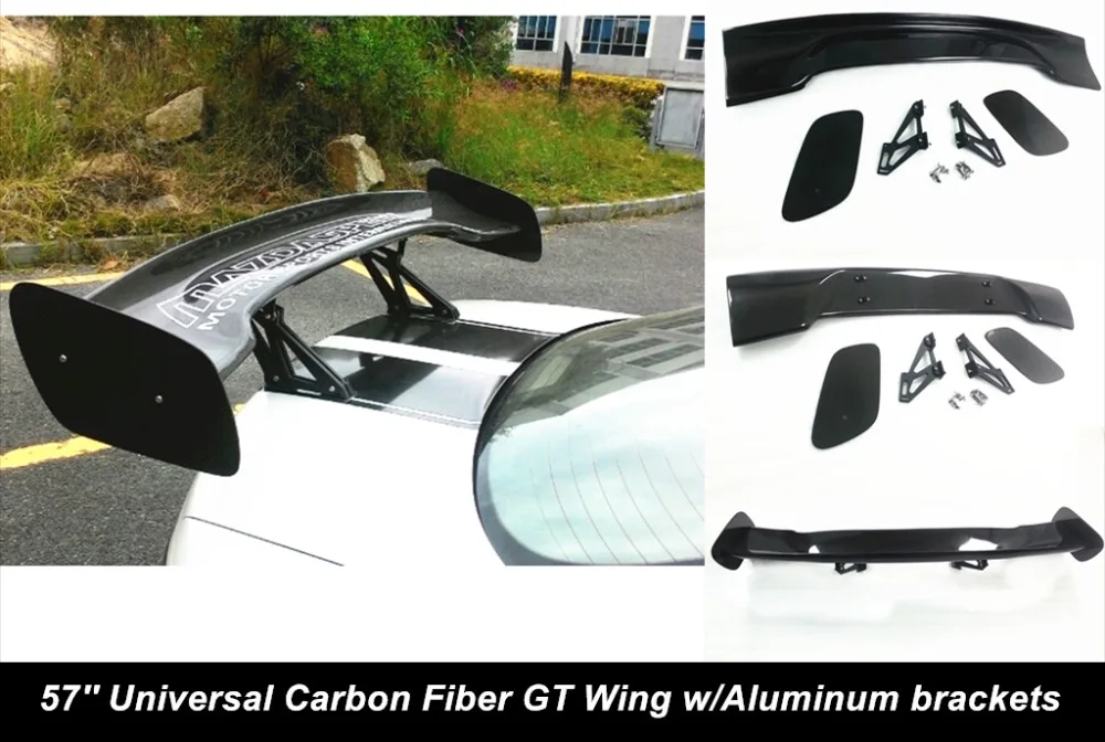 

57" UNIVERSAL WING CARBON FIBER GT TRUNK SPOILER WING wALUMINUM BRACKET FOR RX7 RX8 LANCER CIVIC FOCUS CRUZE UNIVERSAL SPOILER