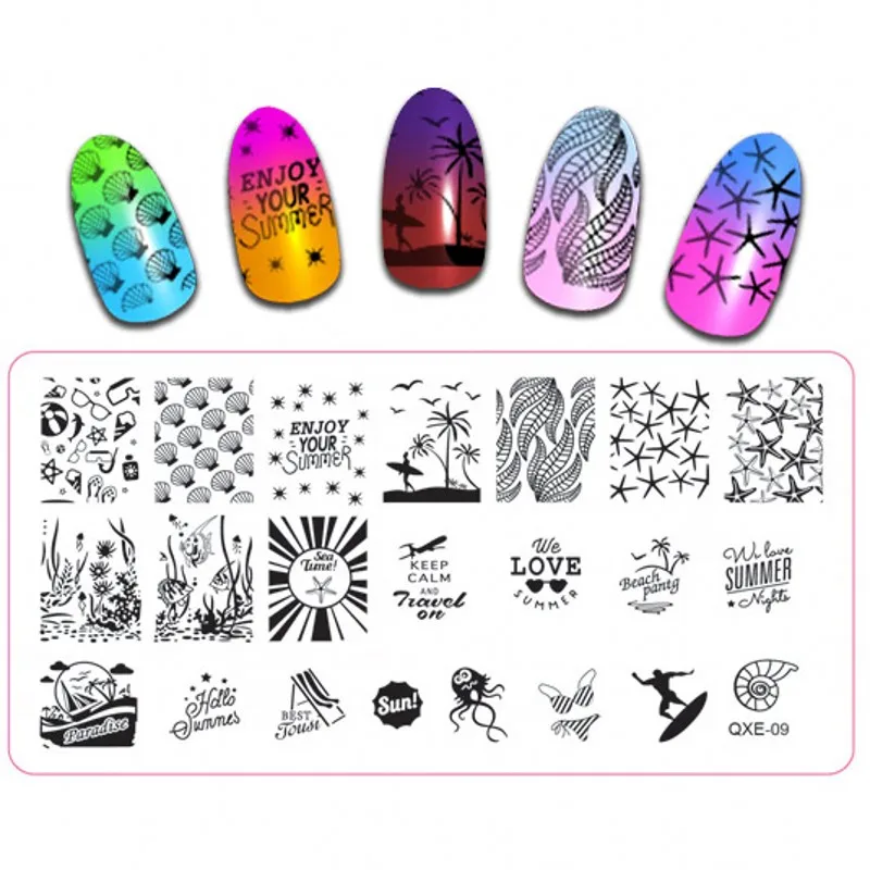 

Summer QXE Beach Sun Design Nail Stamp Stainless Steel Image Stamping Nail Art Manicure Template Stamp Nail Art #09