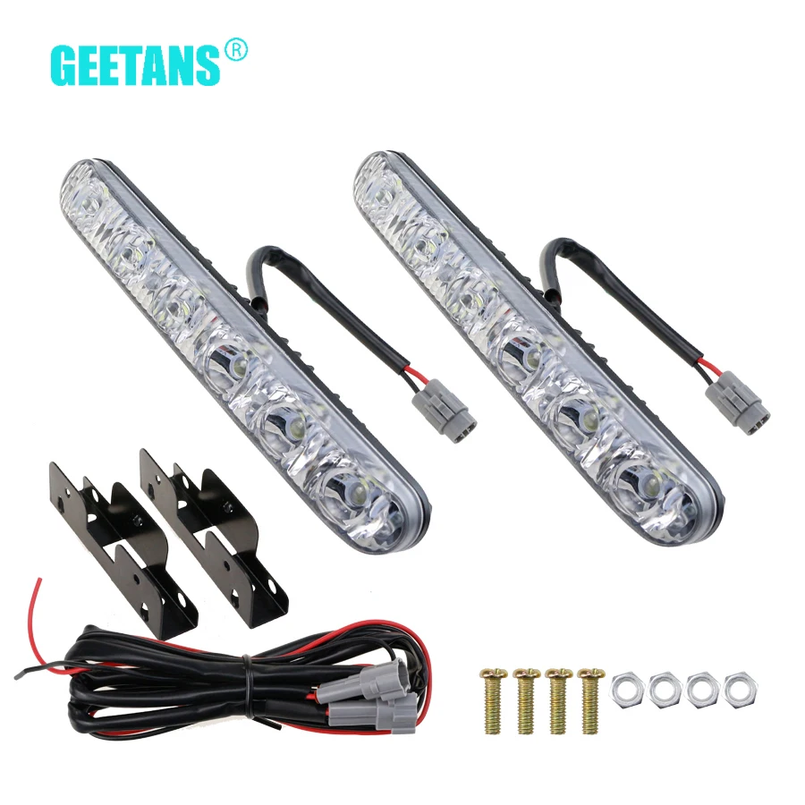 GEETANS 2 шт. 6LED DRL аксессуары для стайлинга автомобилей светильник s Hi/Lo луч Универсальный водонепроницаемый для авто противотуманный светильник супер яркий 12 в 6000 К AB