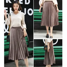 Плиссированная юбка женская осенняя и зимняя новая Корейская версия золотого бархата Женская тонкая высокая талия длинная секция