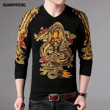 Весенняя мужская одежда с v-образным вырезом мужской свитер осень новые мужские свитера с принтом Дракон Sueter Hombre Pull Homme китайский стиль пуловер