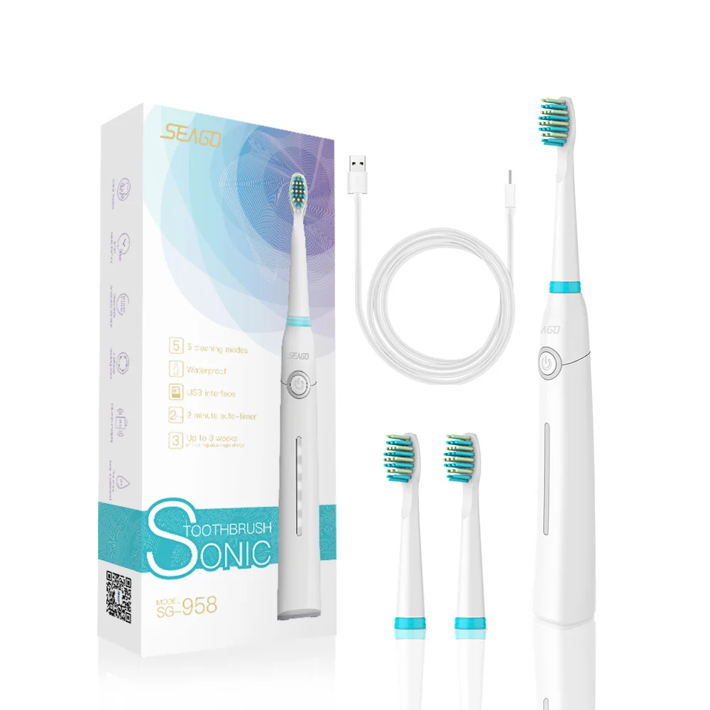 958WT-3 brush head SEAGO звуковая электрическая зубная щетка для взрослых с таймером, электрическая зубная щетка с зарядкой от USB, 3 шт Сменная головка щетки SG958 - Цвет: 958WT-3 brush head