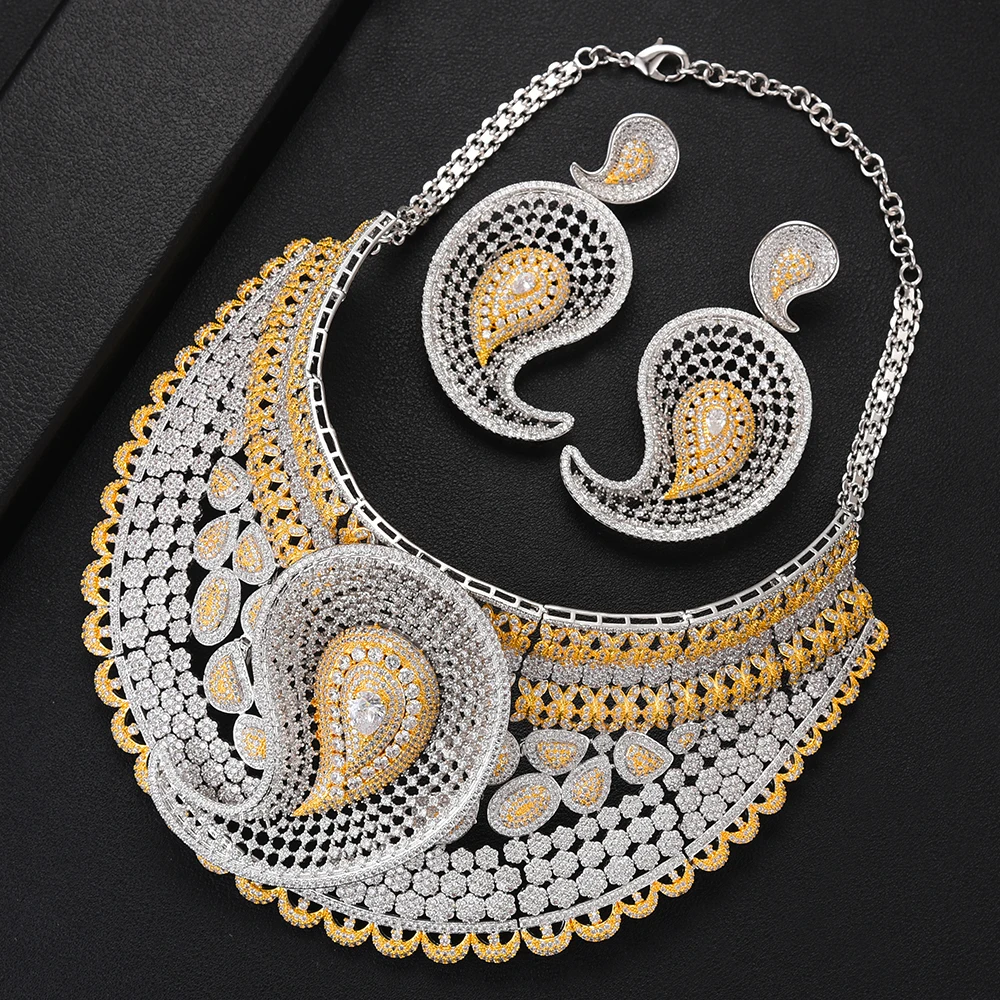 SisCathy 4PCS Big Statement Women Wedding Jewelry sets Luxury Cubic Zircon CZ African Dubai Bridal Jewelry Sets Accessories