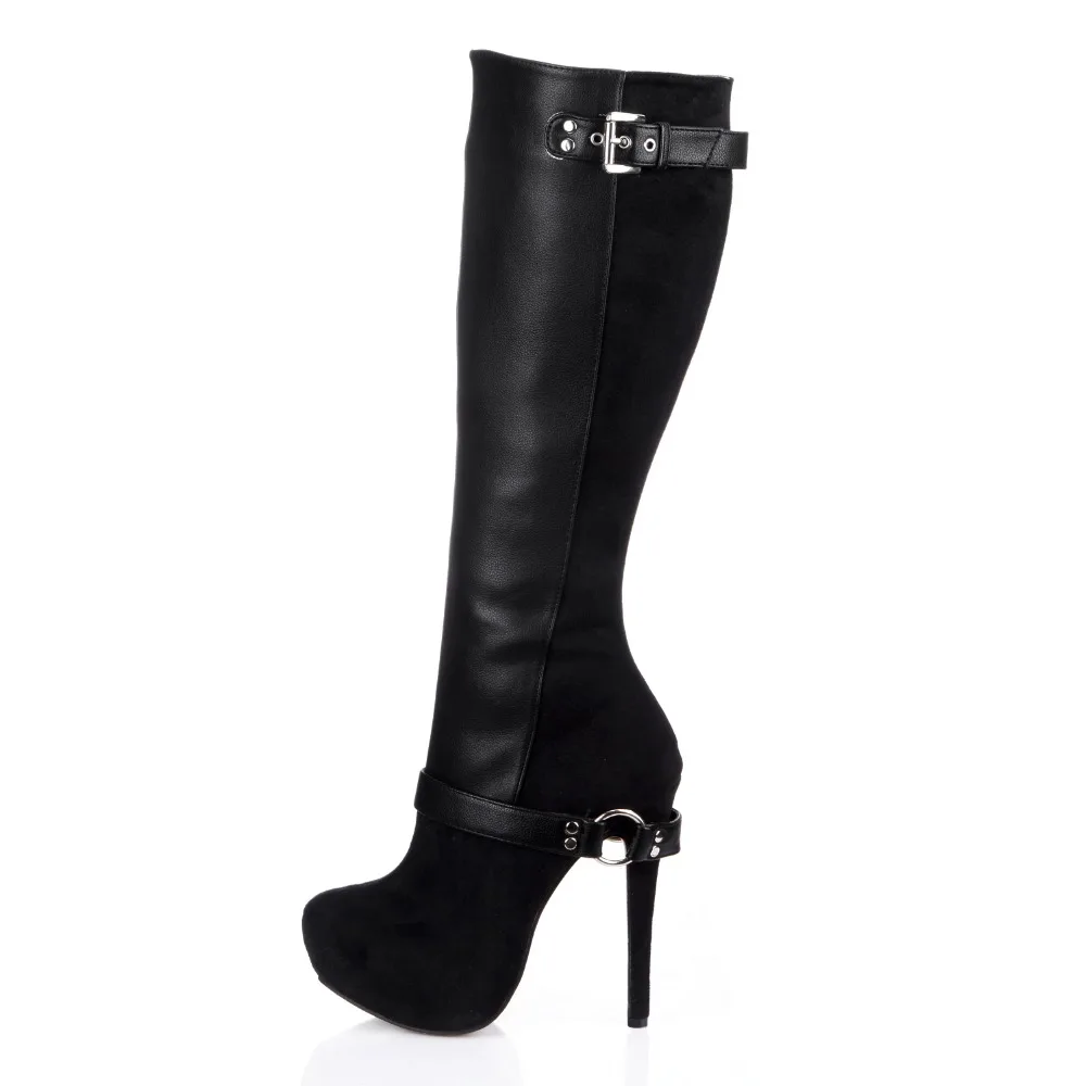 ФОТО new 2017 botas feminina black knee high long boots high heels platform ladies shoes fashion belt buckle sexy autumn winter boots