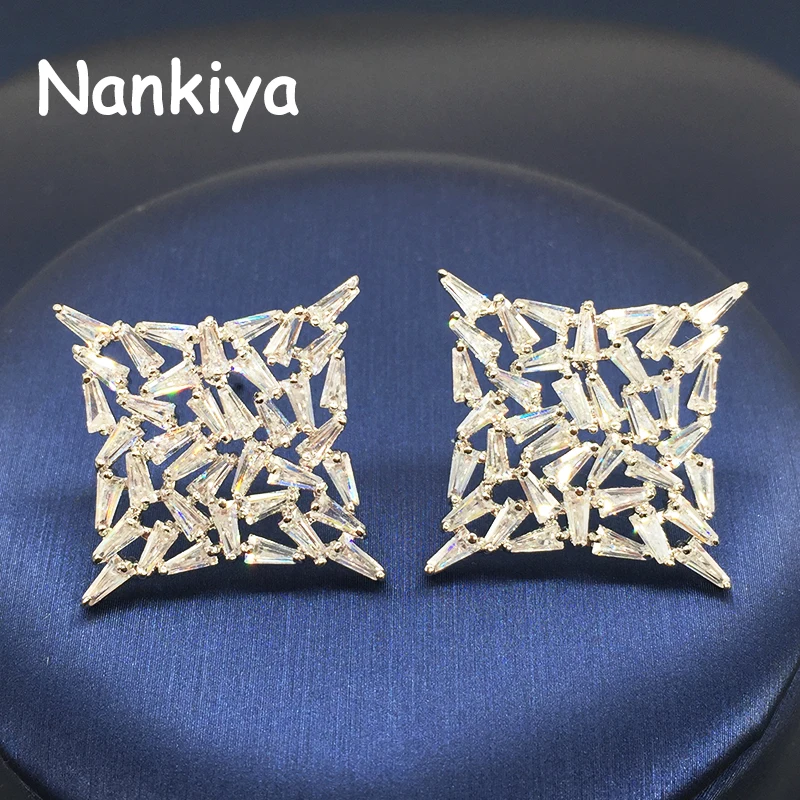 Nankiya New Elegent Sparkling Cubic Zirconia Earring 2018 Copper Prism Shape Stud Jewelry Earrings For Women Bridal Party NE138 | Украшения