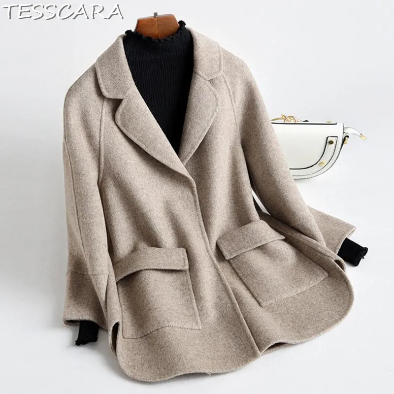 

TESSCARA Women Autumn & Winter Soft Cashmere Basic Jacket Coat Female Wool Blend Overcoat Office Cloak Jackets Outerwear & Coats