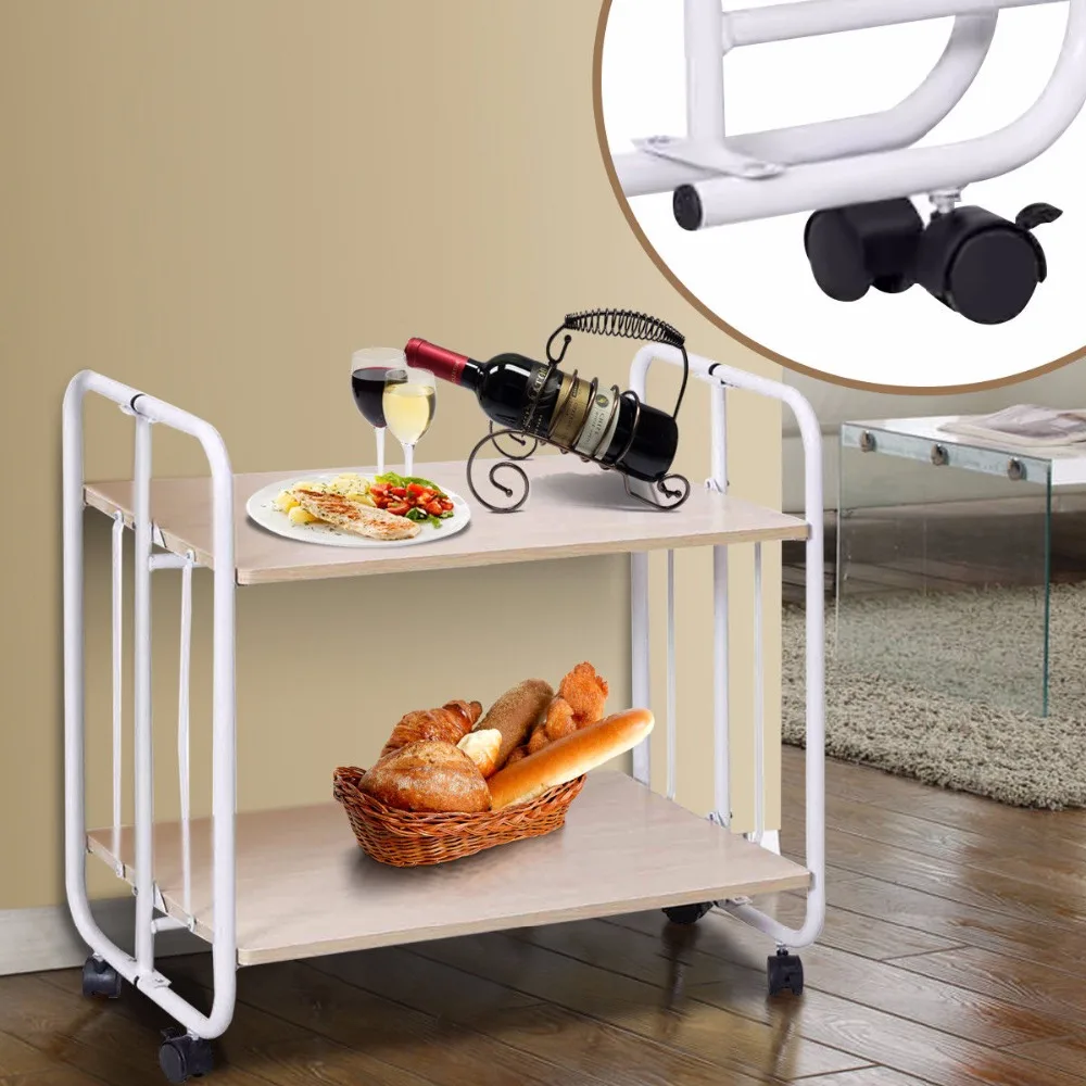 Giantex 2 Tier Folding Rolling Serving Cart Utility Steel Cart Shelves