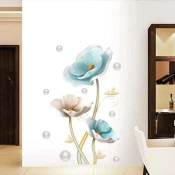 

New 5D wall stickers Blue lotus PVC removable waterproof DIY stickers TV backdrop decorative painting creative wallpaper
