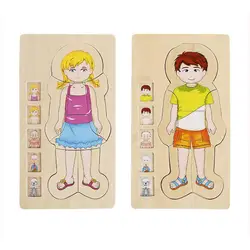 Мульти-многослойные деревянные головоломки человеческого тела строительные игрушки для детей для раннего развития тела познание Детские
