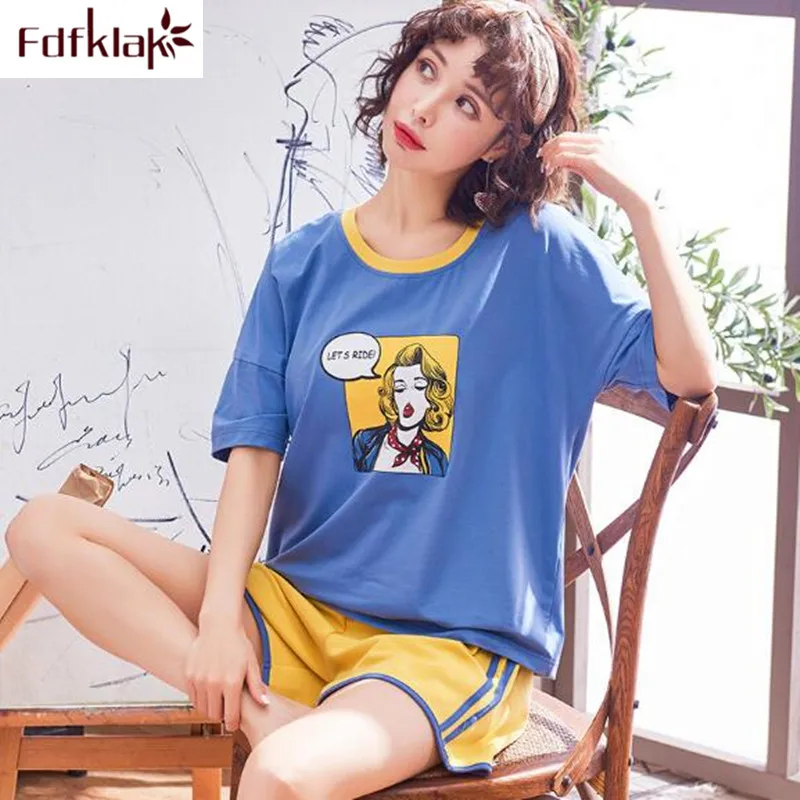 

Fdfklak High quality cotton women pajamas set short sleeve student's sleepwear pijama cute cartoon nightwear girl's pyjamas set