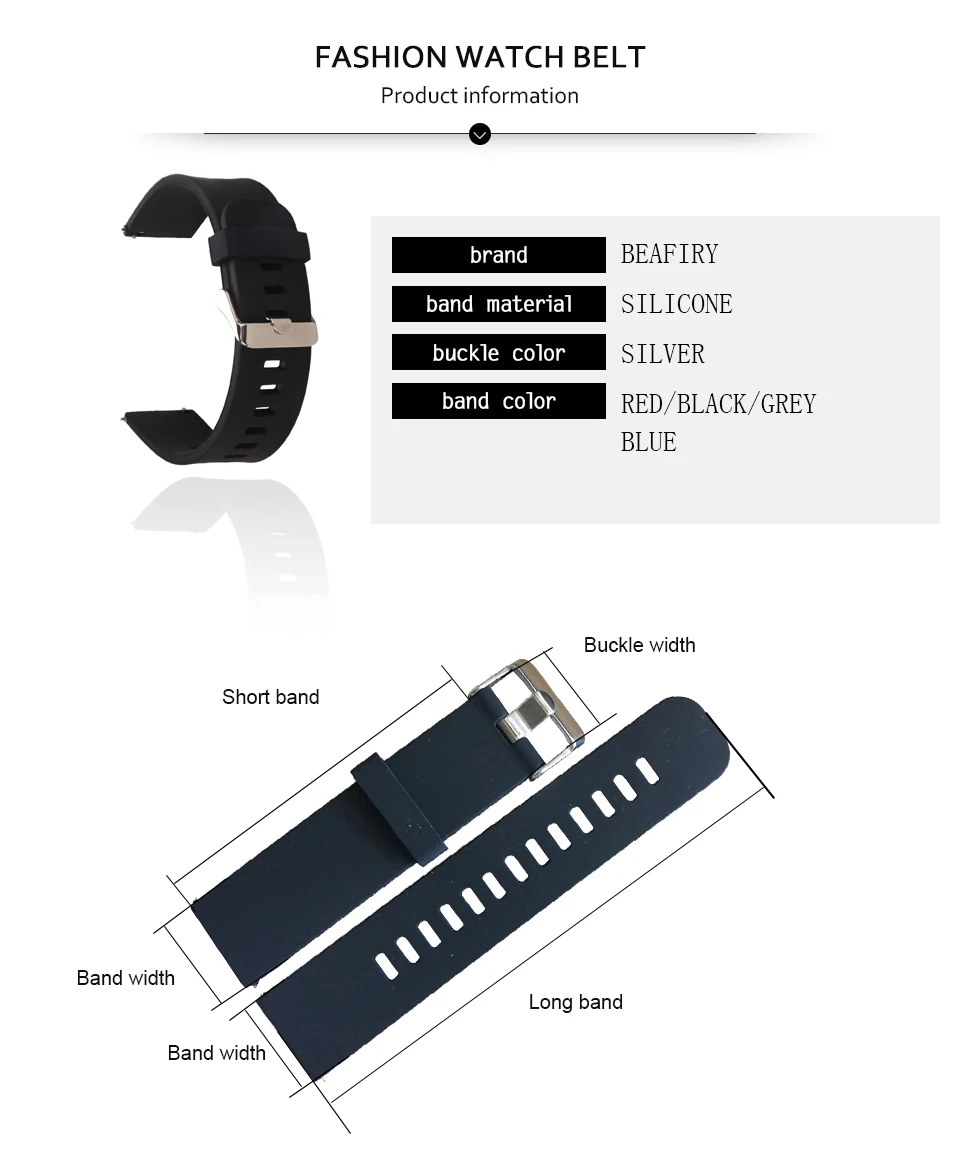 BEAFIRY мягкий силиконовый ремешок для часов 18 20 22 мм водонепроницаемый ремешок для часов черный синий красный серый