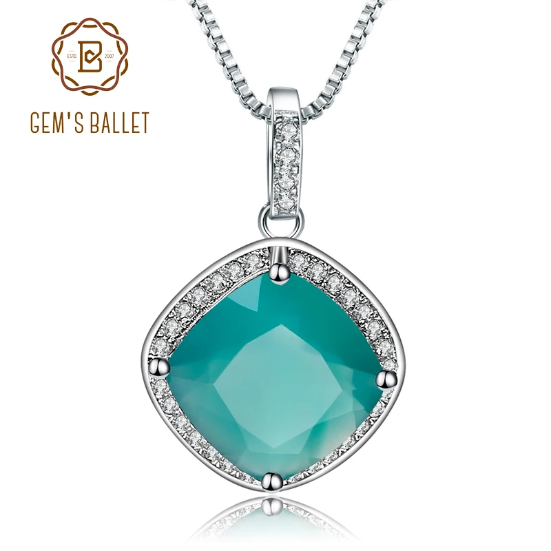 

Gem's Ballet 5.22ct Square Cut Natural Green Agate Gemstones Pendant Necklace 925 sterling silver Fine Jewelry For Women