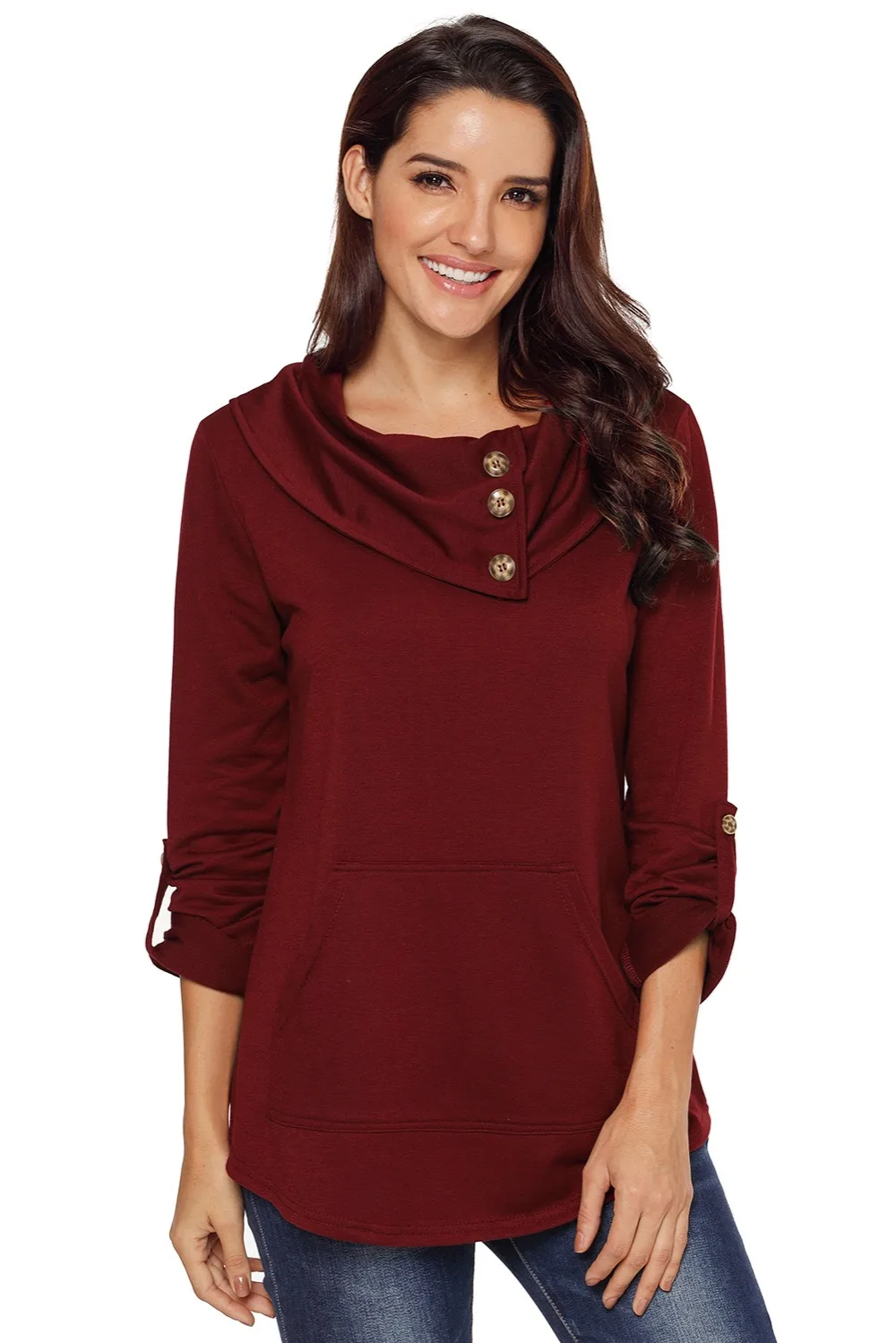 Burgundy-Cowl-Neck-Kangaroo-Pocket-Pullover-Top-LC251270-3-3