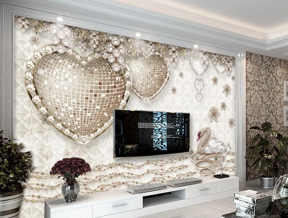 Beibehang costom обои романтический стерео сердце ювелирные изделия росписи Спальня 3d Гостиная диван ТВ стены 3d обои папье peint