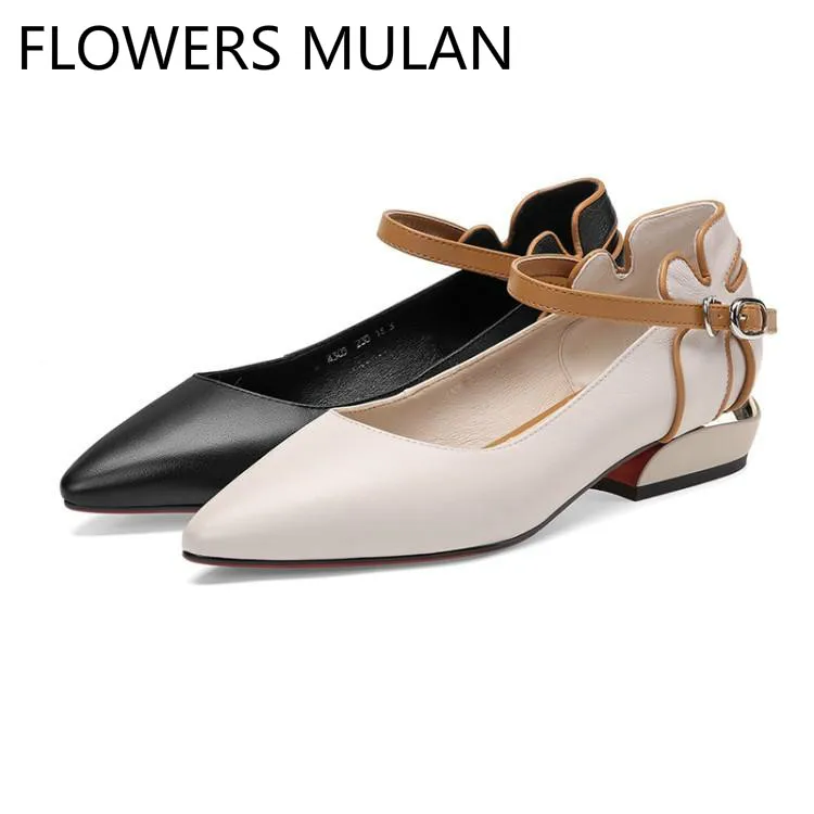 

Sweet Flower Back Girl Mary Janes Casual Shoes Woman Pointed Toe One Belt Buckle Zapatos De Mujer Chunky Heel Ballet Shoe Spring