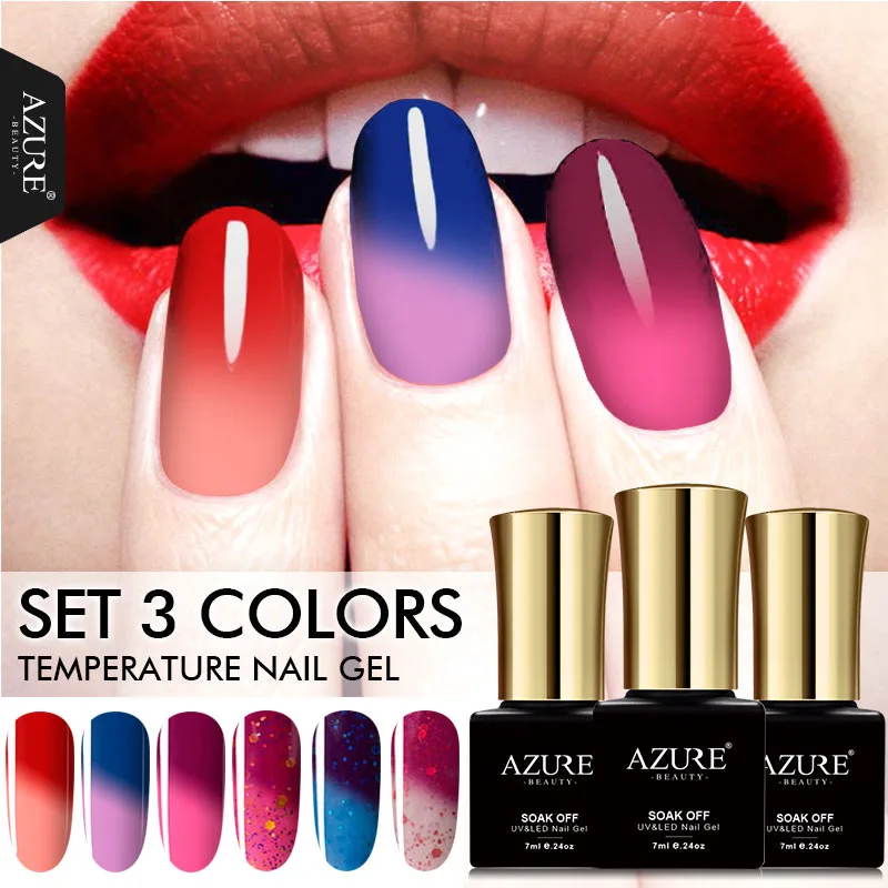 

AZURE BEAUTY Gel Nail Kit Temperature Change Colors Nail Polish Soak Off Thermal Gel Varnish Azure Gel Nail Polish 3pcs/lot