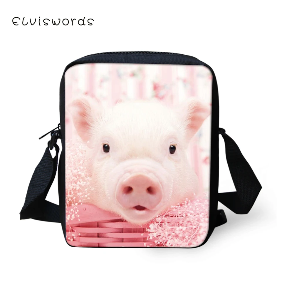 

ELVISWORDS Fashion Women Flaps Messenger Bags The Little Pigs Pattern Girls Cross Body Bag Kawaii Flower Animal Girls Mini Purse