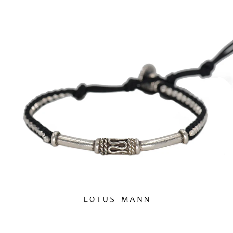 

Lotus Mann handmade 925 Silver Accessories Single Ring Black Braided Cord Limited Bracelet