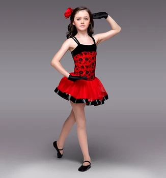 

Girls Ballet Dance Dress Costume Red Lace Sling Dress Stage Costume