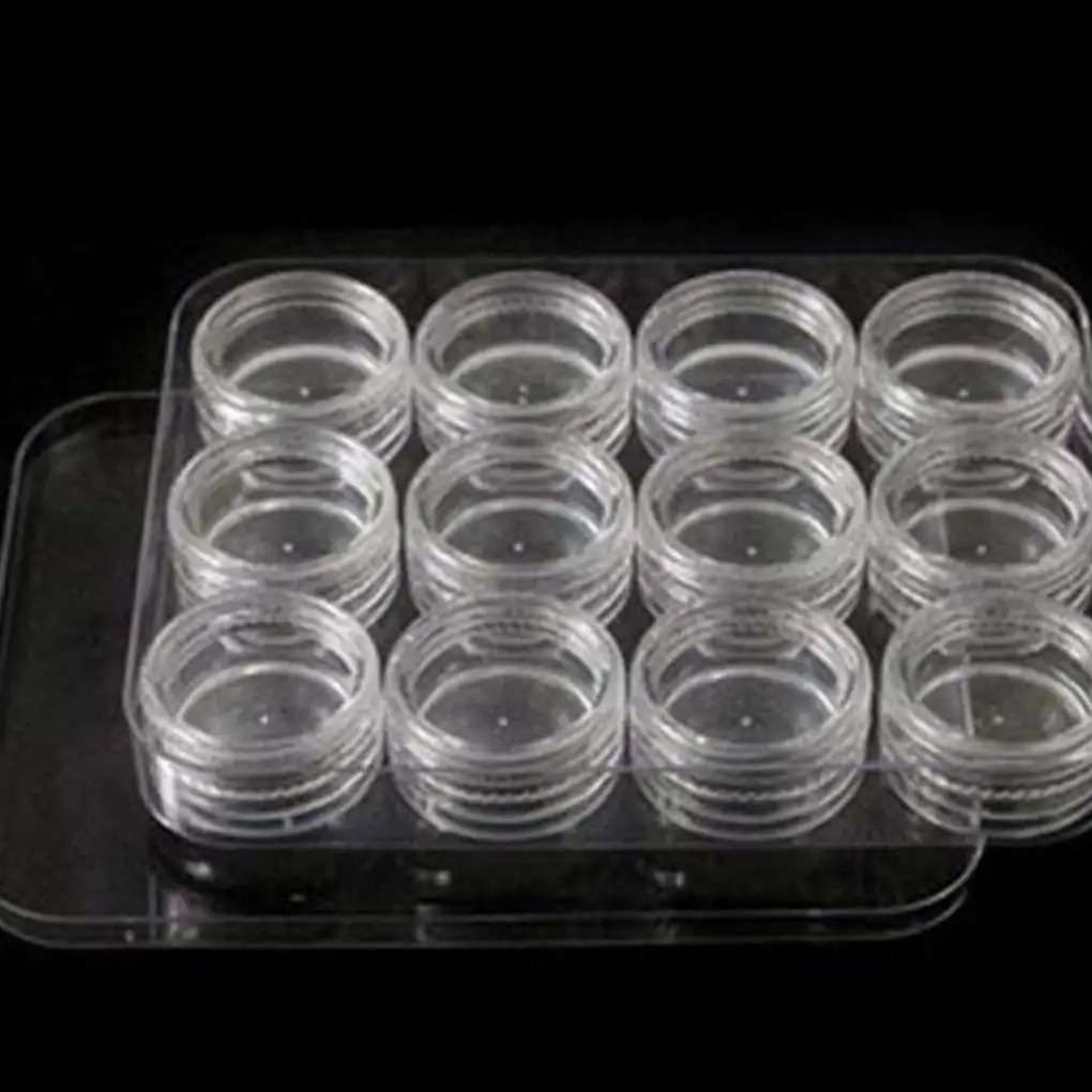 

BGVfive12 Grid Nail Art Empty Divided Clear Plastic Storage Boxes Transparent Round Nail Art Rhinestones Containers