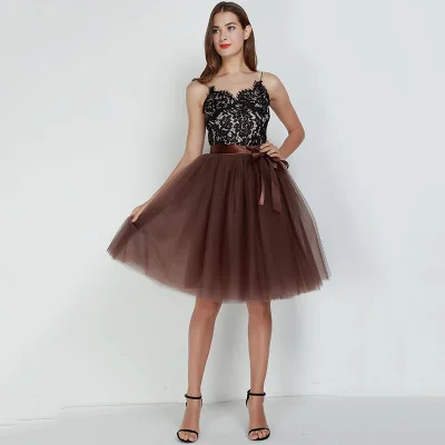 Женская новая модная фатиновая сетчатая юбка размера плюс вечерние милые плиссированные элегантные юбки для подружки невесты - Color: Coffee