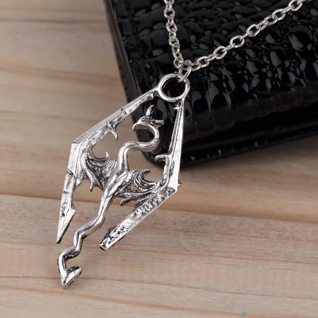 Hot Skyrim Colar Elder Scrolls Pendant Necklace Dinosaur Dragon Pendants Antigo Vintage Necklace For Men/Women Fashion Jewelry