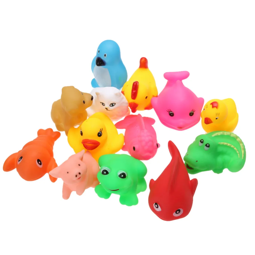 12pcs Cute Soft Baby Bath Toys Rubber Duck Animal Float