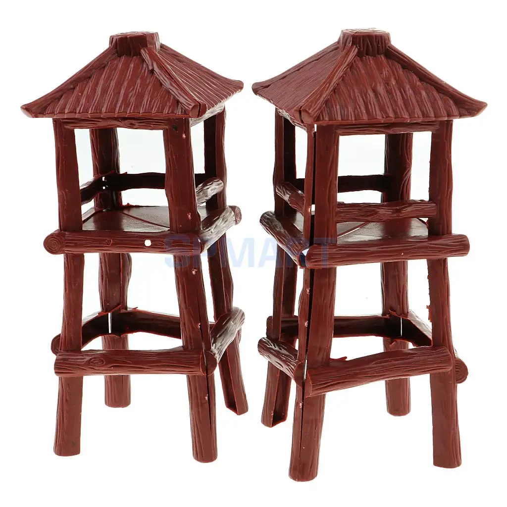 2x Plastic Military Toy Soldier Watch Tower Model Layout for Wargames Scene Prop