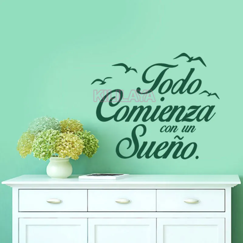 Vinyl Wall Stickers Spanish Quote Poster Birds Letterings Wall Decals Wall Art Home Decor