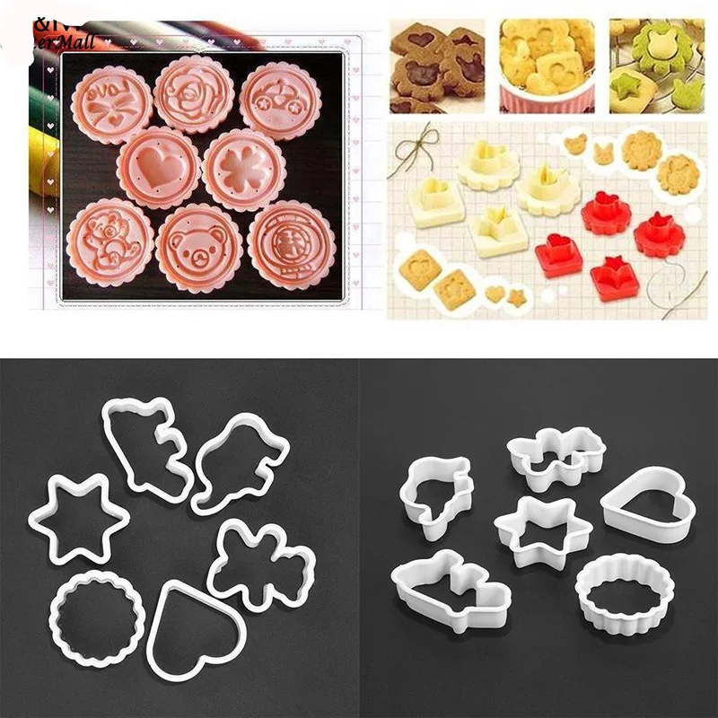

6Pcs Cooking Tools Hippo Decorating Bears Elephant Biscuits Baking White Cute Heart Mold Roundt Hexagram Shape Kitchenware