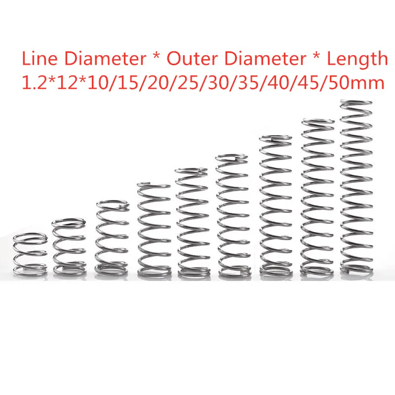 

10pcs 304 stainless steel spring pressure spring short compression spring Wire diameter 1.2* outside diameter 12* length 10-50