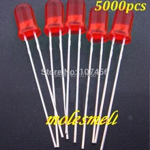 5000 шт., 5 мм, красный Ультраяркий рассеянный светодиодный светильник, новинка,, 5 мм, светодиод, 5 мм, Красные линзы, Круглый, 5 мм, широкоугольный светодиодный светильник