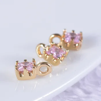 

6PCS 4x4MM 24K Champagne Gold Color Plated Brass with Zircon Square Charms End Beads High Quality Diy Jewelry Accessories