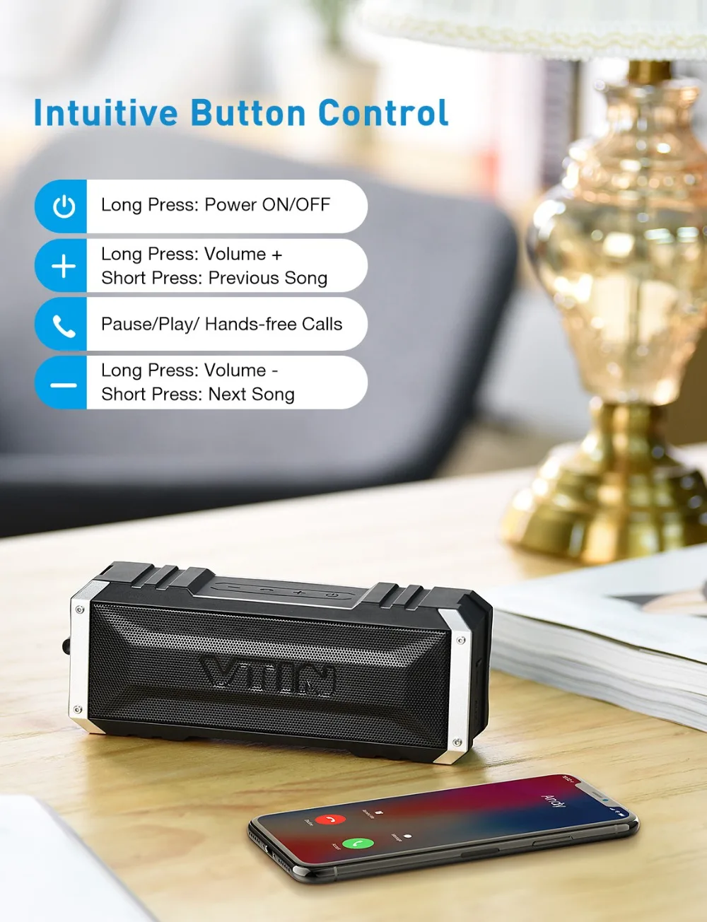 VTIN Punker Portable Wireless Bluetooth Speaker 20W Output Dual 10W Drivers Outdoor Waterproof Speaker with Mic for Smartphones (12)